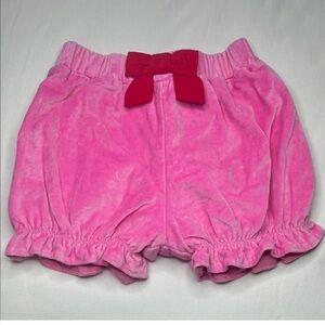 The Beaufort Bonnet Company Pink Velvet
Shorts with Red Bow size 12/18 months